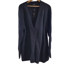 NWT Express Cardigan Sweater Womens XL Black NEW Ribbed Knit Oversized Button Up